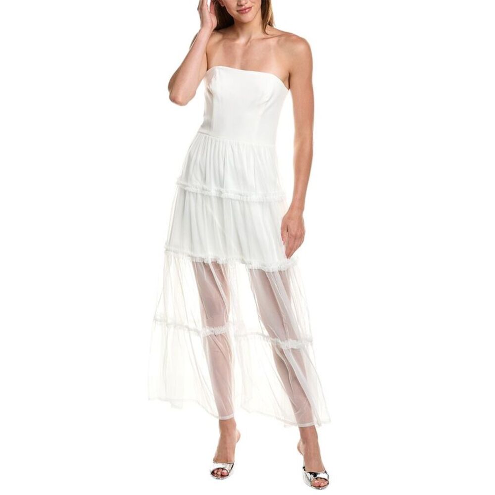 French Connection Whisper White Strapless Tiered Midi Dress